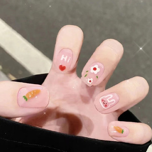 可爱小兔胡萝卜穿戴甲~夏日童趣小花花短款美甲假指甲贴片