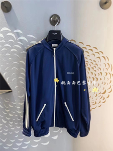 法国代购celine赛琳22早春新款海军蓝字母圆领拉链棒球服夹克外套