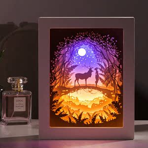 光影紙雕燈麋鹿2.0剪紙3diy手工制作材料包創意生日禮物體夜燈木|