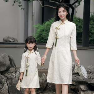 亲子装旗袍女童中国风连衣裙儿童中式唐装改良复古秋冬长袖母女装