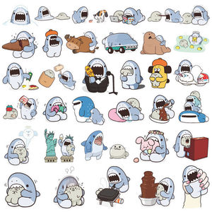 个性嘻哈小白鲨卡通可爱贴纸笔记本电脑ipad手机吉他装饰贴画防水