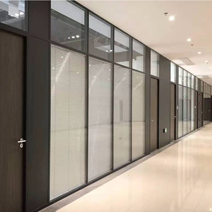 办公室铝合金钢化磨砂玻璃百叶隔断单玻高隔墙荷叶门地弹簧门定制