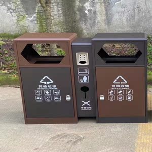 户外垃圾桶多分类不锈钢室外果皮箱带烟灰缸环卫双果皮壳箱大号