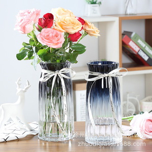 欧式简约水培玻璃花瓶透明玫瑰百合满天星防真植物干花插花瓶摆件