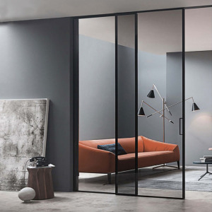 厦门极简厨房门阳台黑色推拉门无框极窄边框中空滑门玻璃移门隔断