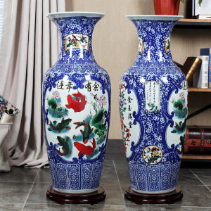 垚罄陶瓷粉彩落地大花瓶客厅工艺品摆件花艺1米大花瓶酒店企业连