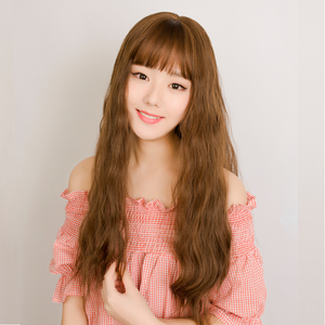 仿真假发女长卷发齐刘海自然修脸全头套网红泡面玉米烫羊毛卷发型