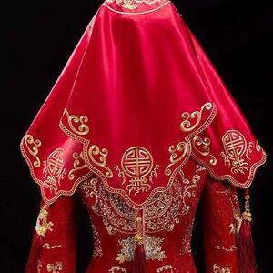 盖头结婚中式秀禾刺绣diy手工自绣新娘结婚红盖头2021新款古风纱
