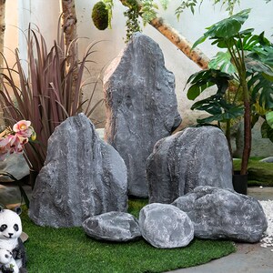 仿真石头摆件景观玻璃钢空心假山造景青龙石装饰庭院花园绿植道具