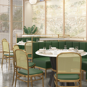 卡座沙发大理石实木包边桌椅组合休闲西餐咖啡厅餐饮商用定制组合