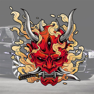 汽车反光贴纸创意搞笑日本鬼武士车身车门油箱盖卡通趣味装饰贴花