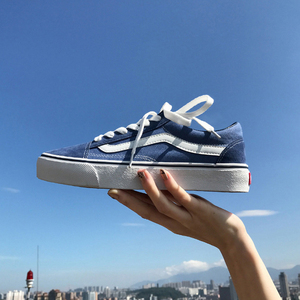 万斯官方男女鞋湖蓝色春夏季帆布鞋wans官网低帮男鞋滑板鞋子百搭