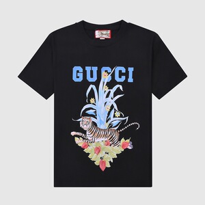 gucci/古驰 22早春虎年印花字母logo纯色休闲短袖圆领t恤男女同款