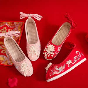秀和服配的鞋原创搭配汉服鞋子女成人古风内增高绣花鞋超仙百搭古