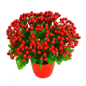 冬青红果发财果仿真花假花客厅红色浆果diy材料干花装饰果枝盆栽