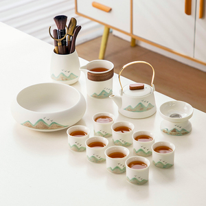 远山陶瓷功夫茶具套装家用客厅办公轻奢高档茶壶盖碗茶杯茶盘整套