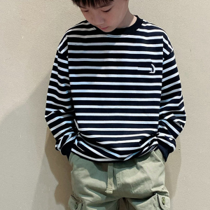男女童秋装长袖t恤 boy t-shirt中大童休闲上衣 条纹间条儿童新款
