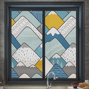 古唯美厨房窗户贴纸玻璃贴膜透光不遮阳彩色几何窗花门纸