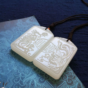 天然汉白玉正品羊脂白玉龙凤牌吊坠男女情侣玉佩定情玉石挂件项链