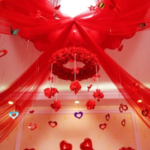 婚房布置套装 房顶顶部装饰吊顶拉花蔓纱简单大气卧室屋顶男方家