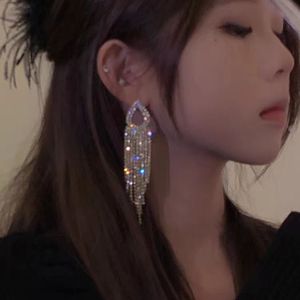 s925银针水滴镶钻长款流苏耳环韩国时尚设计感耳坠个性网红耳饰女