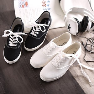 环球春季低帮白色帆布鞋女韩版平底小白鞋女学生系带球鞋休闲单鞋