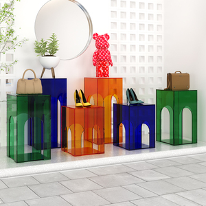 服装店流水台橱窗装饰摆件亚克力透明展示台商场店铺中岛高低台子