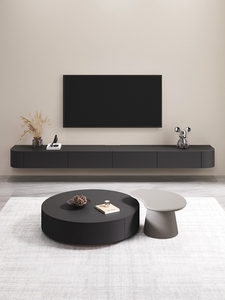 黑色悬空小户型现代简约客厅实木玻璃壁挂式吊柜悬浮电视机柜