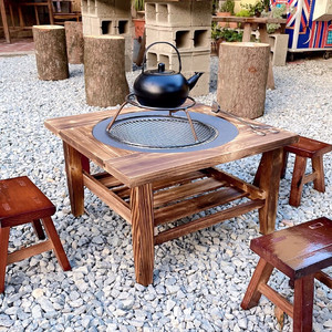 00青城郭德纲淘宝实木架子木炭烤火盆家用室内冬季取暖传统铸铁老式