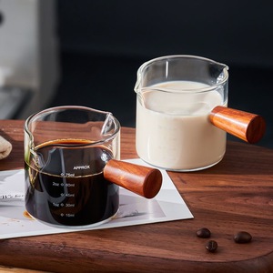 萃取浓缩咖啡小奶盅木把手小奶罐刻度量杯迷你牛奶壶加奶杯调料汁