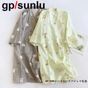 日本GP纯棉纱睡袍女夏季薄款日系和服睡衣卡通可爱浴袍宽松家居服