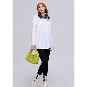 another home上衣打底衫女中长t桖秋冬新款洋气内搭白色长袖t恤女