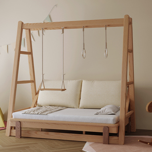 儿童床秋千床男孩女孩玩乐冰棍床北欧小孩房白蜡木实木伸缩床1.