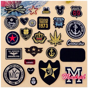 热熔胶布贴裤子补丁衣服标签蓝色时尚运动裤布艺黑色刺绣长条贴标