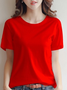 阿迪达斯2024款夏季黑白红色短袖纯棉百搭款半袖女士上衣宽松圆领