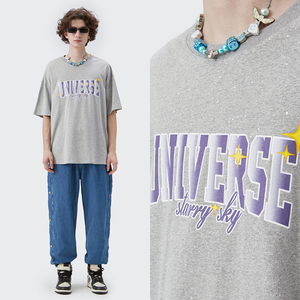 宇宙爱想cosmos美式潮牌渐变字母印花t恤情侣夏休闲宽松嘻哈半袖