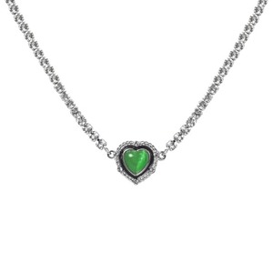 HOWEET绿色爱心满钻项链张真源同款锁骨链女轻奢镶钻宝石镶嵌小众