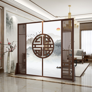 新中式定制屏风隔断客厅入户简约玄关实木遮挡镂空山水办公室座屏