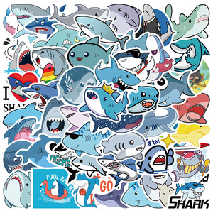 50张不重复可爱动物鲨鱼涂鸦贴画行李箱笔记本儿童玩具贴纸可批发