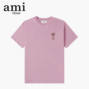 ami vlone 商场同款 2022夏季马卡龙色系粉色男女情侣短袖t恤上衣