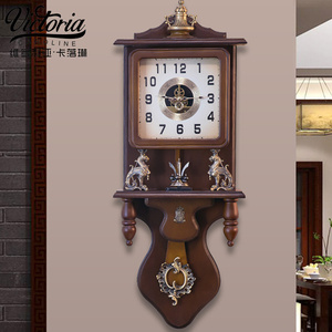 客厅中式挂钟家用复古钟表半机械豪华装饰石英钟古典木质古董时钟