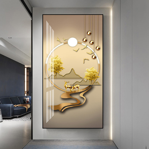 入户玄关挂画正对门走廊过道装饰画竖版简约现代新中式晶瓷墙壁画