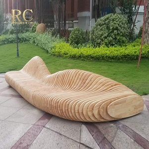 异形木艺切片座椅户外公园景观靠背长椅酒店大堂美陈休息坐凳定制