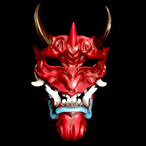 般若面怪cos日本面罩挂件红恶魔鬼恐獠牙吓p人僵尸具兽脸怖万圣节
