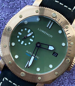 海鸥青铜手表pam382全自动机械男c3夜光潜水版氧化做旧终身保修