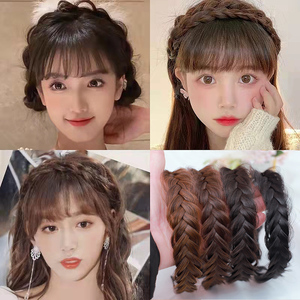 优雅手工辫子发箍鱼骨辫修饰额头增加发量盖白发局部假发女麻花辫