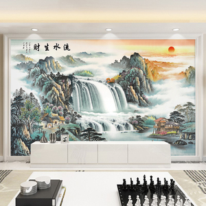 新中式山水画风景壁纸3d客厅电视背景墙纸办公室沙发壁画墙布壁布