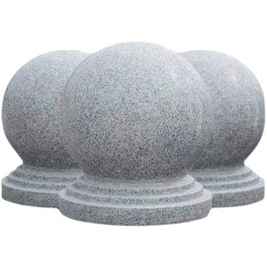 石球大门路障校园石头墩物业圆球麻石花岗岩芝麻灰石墩子大理石