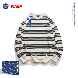 NASA 2023春季新款T血男女同款卫衣圆领条纹休闲套头衫情侣学生款