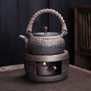 粗陶鎏金茶壶仿古手工提梁壶茶炉温茶煮茶器复古鎏金功夫茶具套装